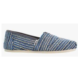 TOMS Slip On Women's Shoes Size 8.5 Fuzzy Textured Striped Blue, Gray, Black